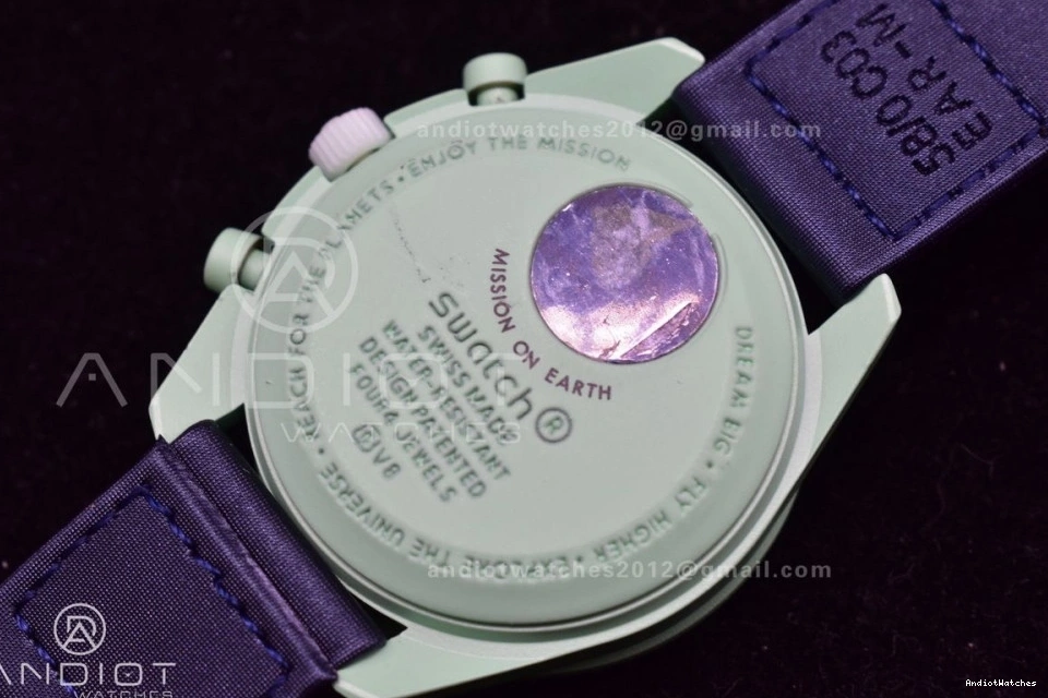 WeatherProof Earth Moonwatch x Swatch on Quartz to Omega Nylon Mission 1181 Strap Bioceramic 1002